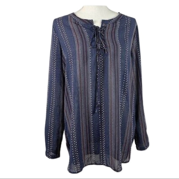 Anthropologie Pleione Semi Sheer Blouse lace up - Picture 4 of 10